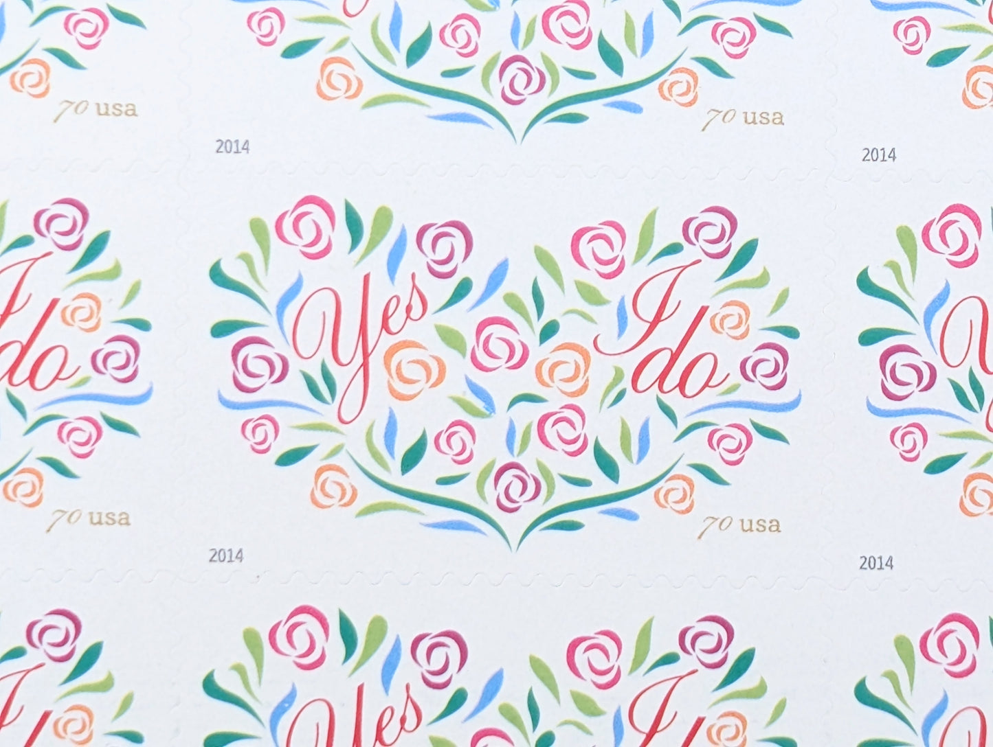 Yes I Do Stamps, Sheet of 20, Vintage Unused USPS 70 Cent Postage Stamps, Wedding Stamps 2014, Self-Adhesive