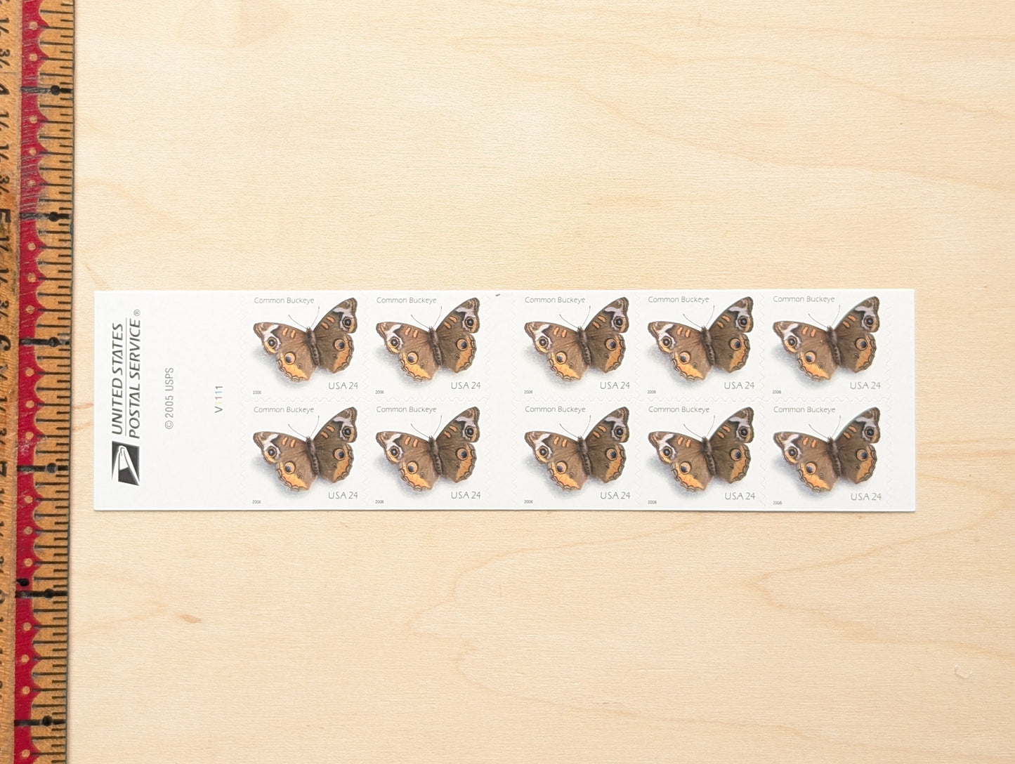 Common Buckeye Moth, Booklet of 10, Unused USPS 24 Cent Postage Stamps, Common Buckeye Moth Stamps, 2006, Self-Adhesive