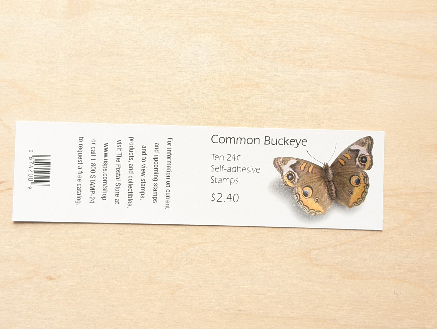 Common Buckeye Moth, Booklet of 10, Unused USPS 24 Cent Postage Stamps, Common Buckeye Moth Stamps, 2006, Self-Adhesive