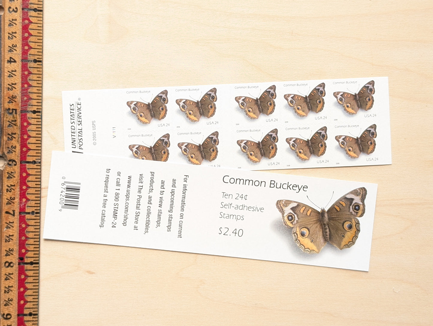 Common Buckeye Moth, Booklet of 10, Unused USPS 24 Cent Postage Stamps, Common Buckeye Moth Stamps, 2006, Self-Adhesive