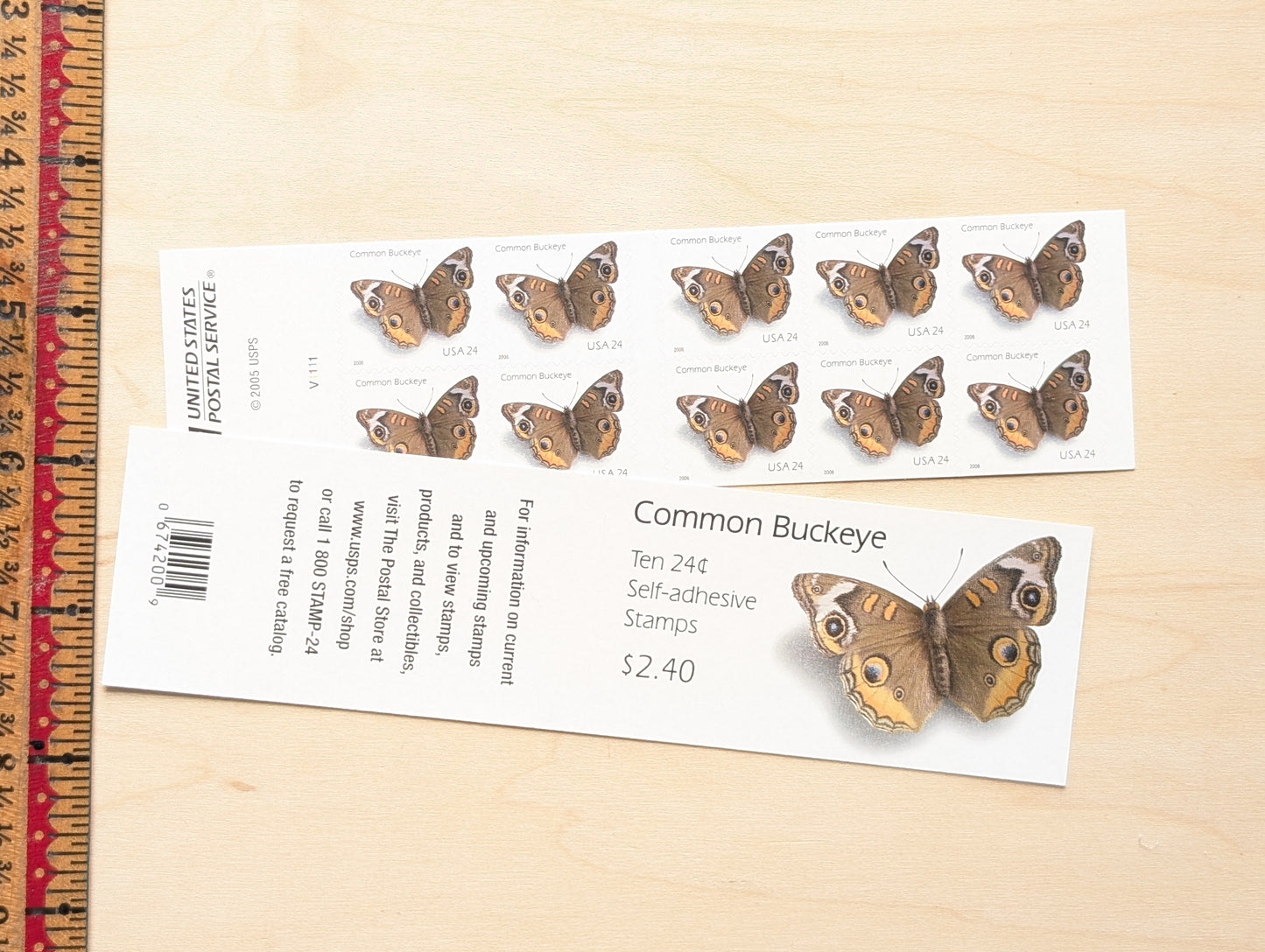 Common Buckeye Moth, Booklet of 10, Unused USPS 24 Cent Postage Stamps, Common Buckeye Moth Stamps, 2006, Self-Adhesive