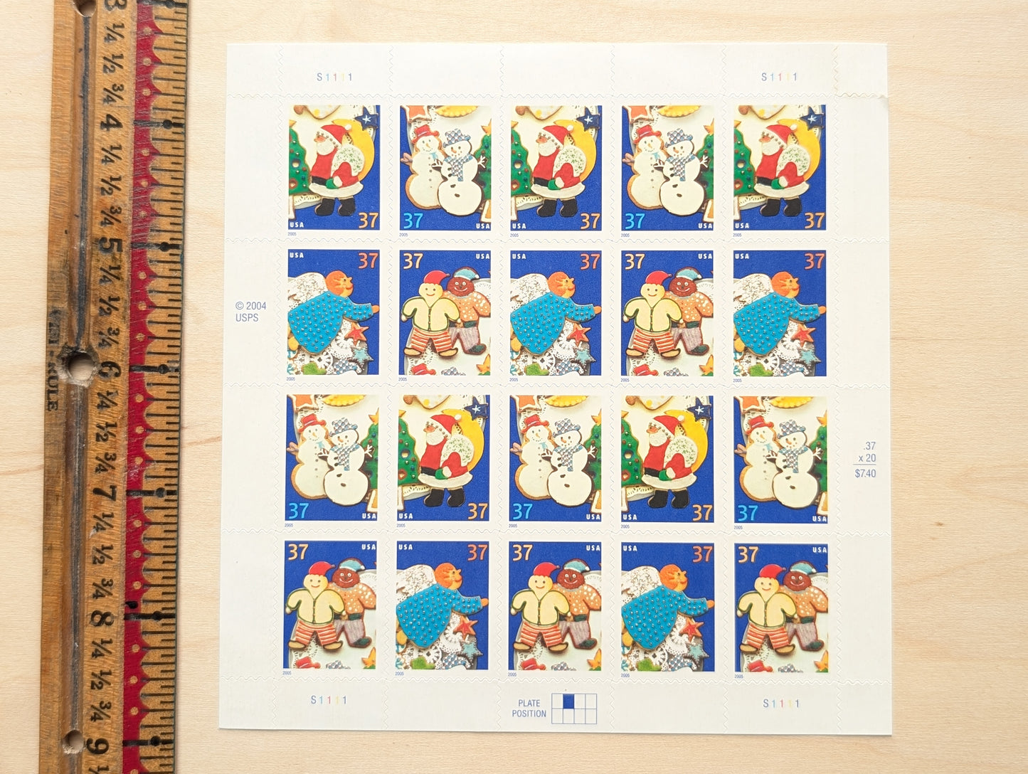 Holiday Cookies, Sheet of 20, Vintage Unused USPS 37 Cent Postage Stamps, Holiday Cookies Stamps, 2005, Self-Adhesive