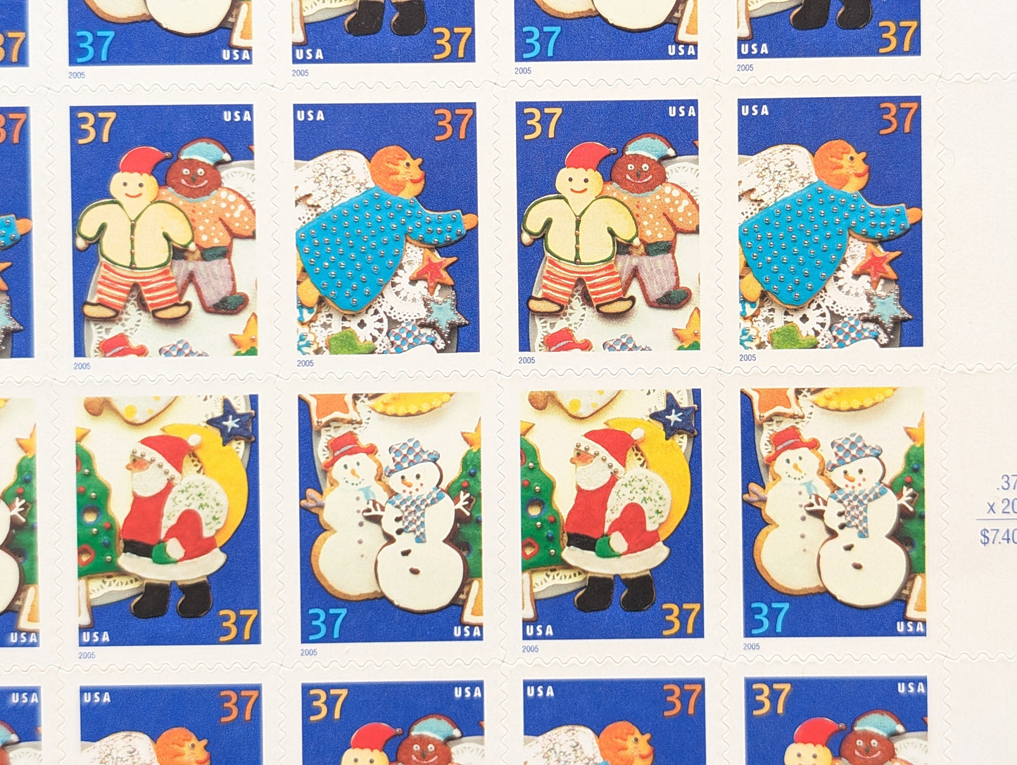 Holiday Cookies, Vintage Unused USPS 37 Cent Postage Stamps, 2005, Self-Adhesive