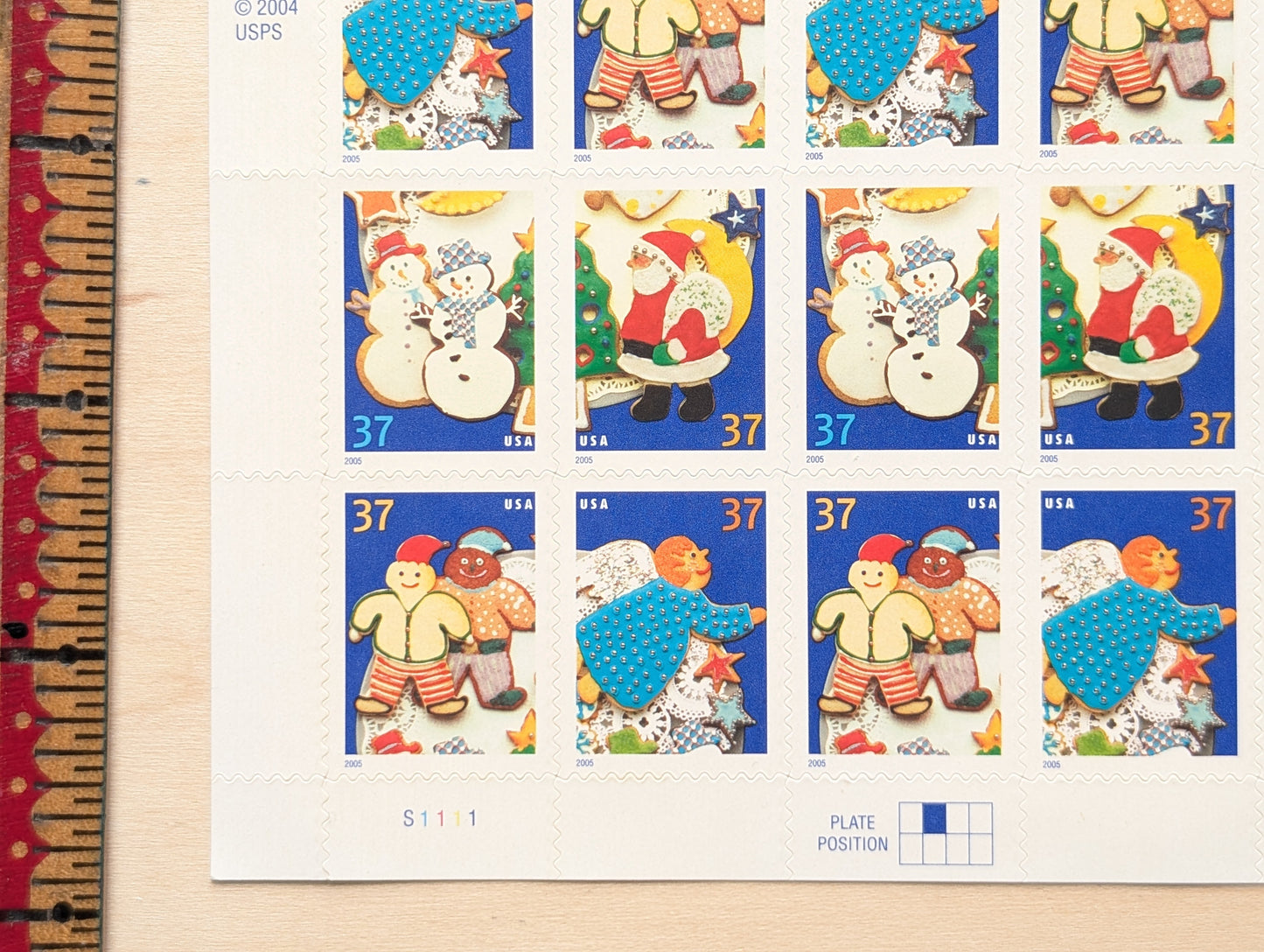 Holiday Cookies, Sheet of 20, Vintage Unused USPS 37 Cent Postage Stamps, Holiday Cookies Stamps, 2005, Self-Adhesive