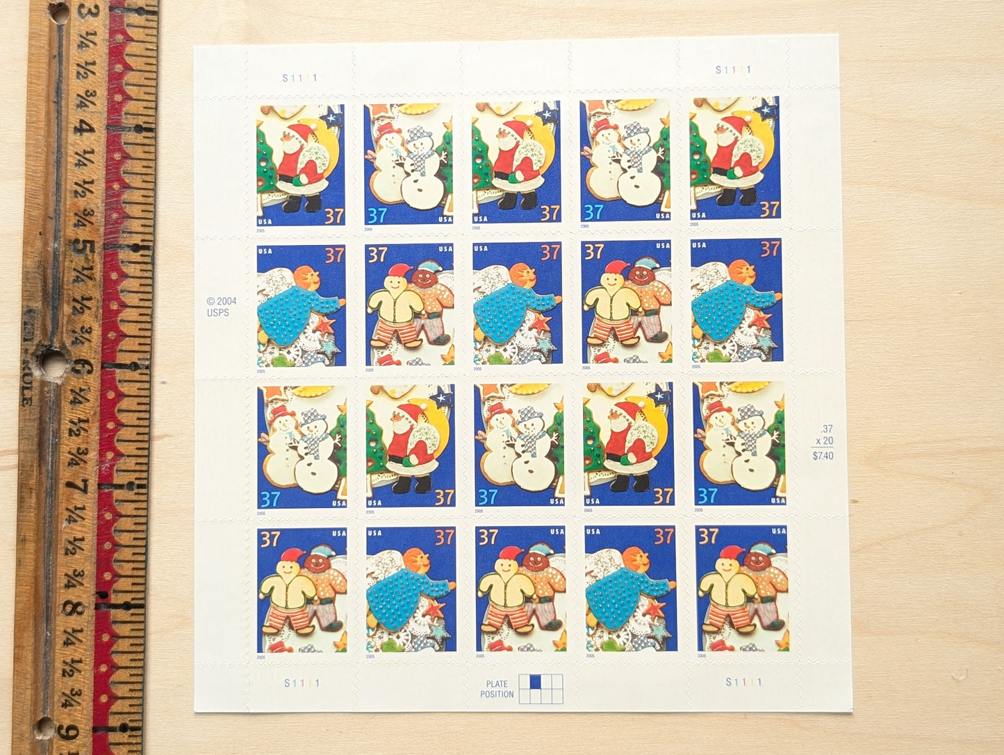 Holiday Cookies, Sheet of 20, Vintage Unused USPS 37 Cent Postage Stamps, Holiday Cookies Stamps, 2005, Self-Adhesive