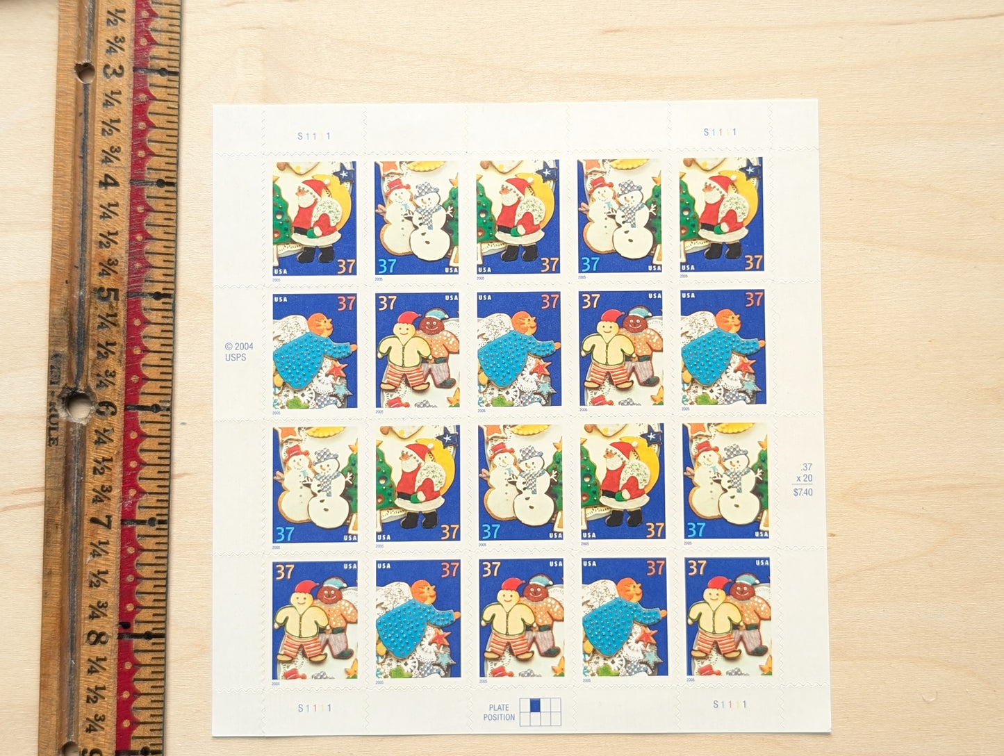 Holiday Cookies, Sheet of 20, Vintage Unused USPS 37 Cent Postage Stamps, Holiday Cookies Stamps, 2005, Self-Adhesive