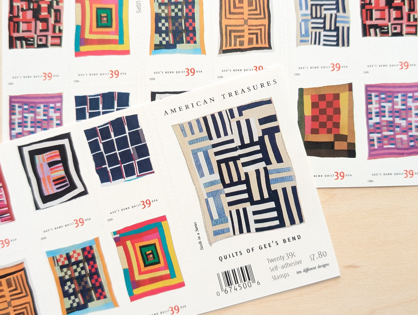 Quilts of Gee's Bend, Booklet of 20, Unused USPS 39 Cent Postage Stamps, American Treasures, 2006, Self-Adhesive
