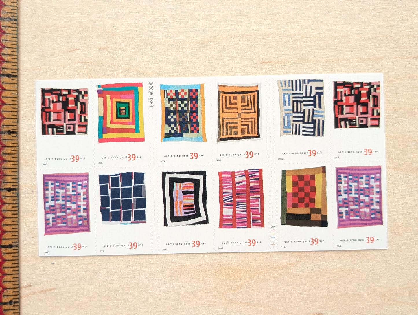 Quilts of Gee's Bend, Booklet of 20, Unused USPS 39 Cent Postage Stamps, American Treasures, 2006, Self-Adhesive