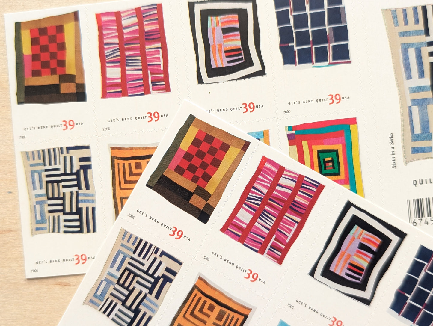 Quilts of Gee's Bend, Booklet of 20, Unused USPS 39 Cent Postage Stamps, American Treasures, 2006, Self-Adhesive