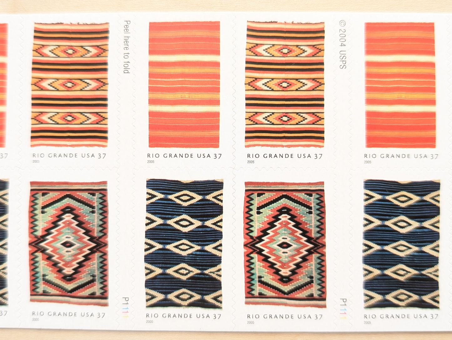 New Mexico Rio Grande Blankets, Booklet of 20, Vintage Unused USPS 37 Cent Postage Stamps, American Treasures (Rio Grande Blankets), 2005, Self-Adhesive