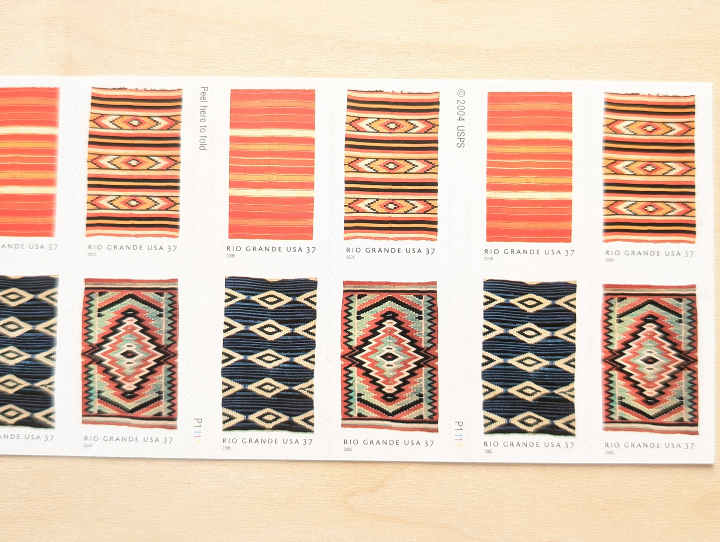 New Mexico Rio Grande Blankets, Booklet of 20, Vintage Unused USPS 37 Cent Postage Stamps, American Treasures (Rio Grande Blankets), 2005, Self-Adhesive