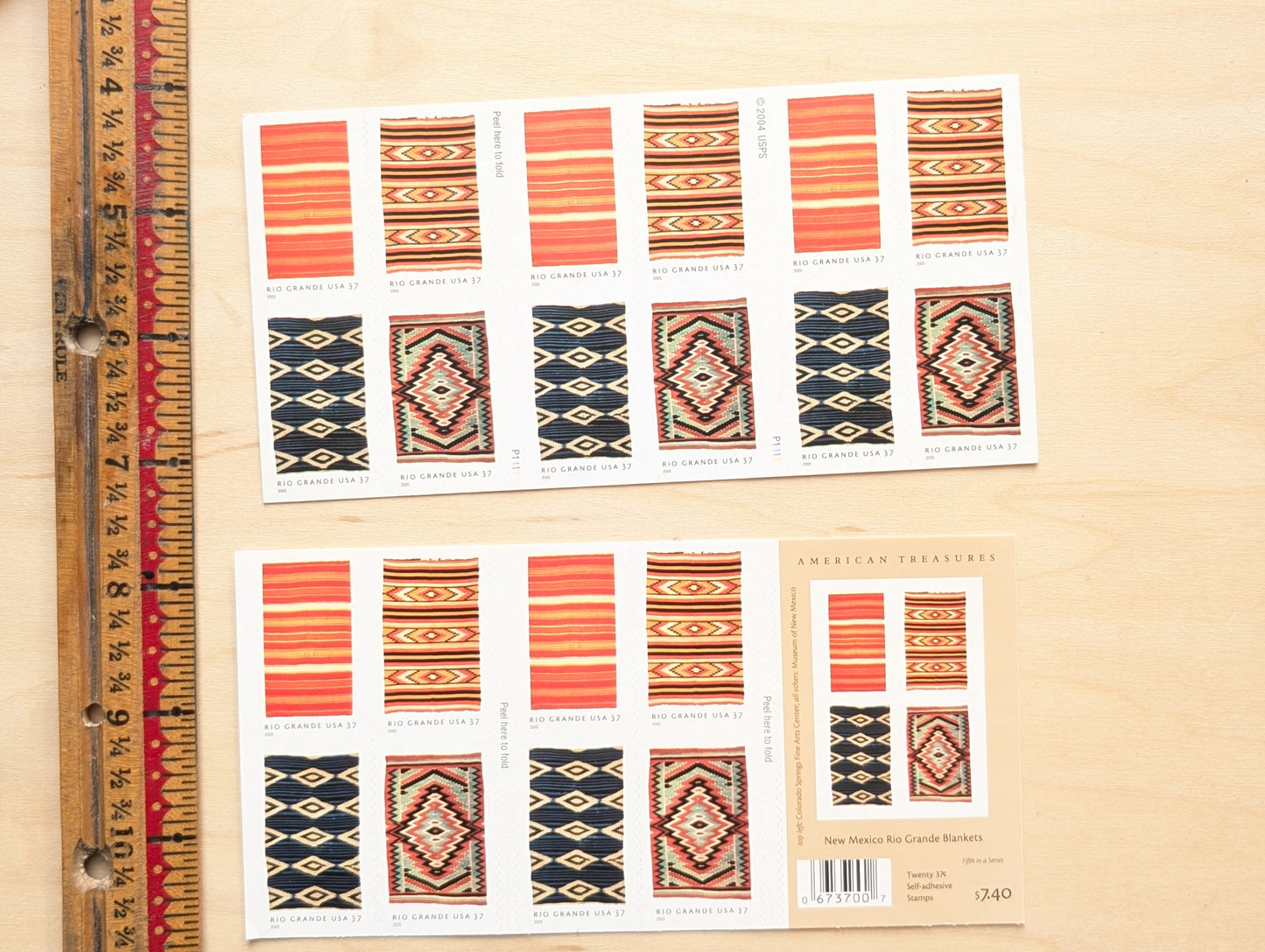 New Mexico Rio Grande Blankets, Booklet of 20, Vintage Unused USPS 37 Cent Postage Stamps, American Treasures (Rio Grande Blankets), 2005, Self-Adhesive