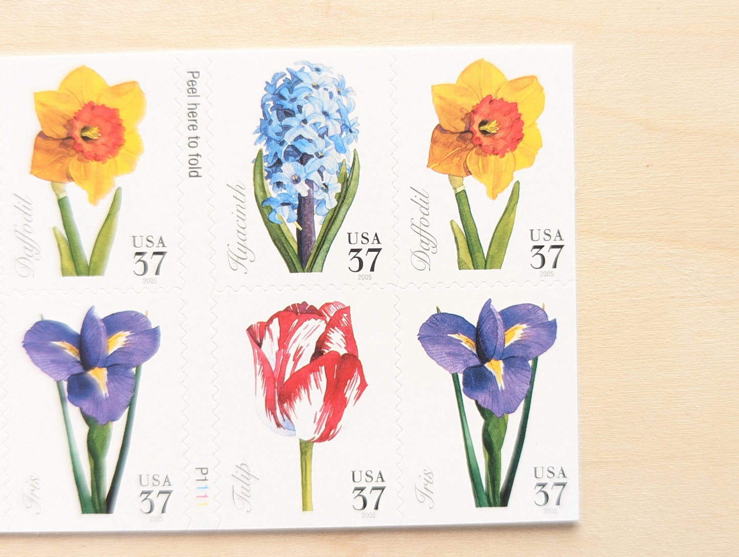 Spring Flowers, Booklet of 20, Vintage Unused USPS 37 Cent Postage Stamps, Spring Flowers (Daffodil, Hyacinth, Tulip, Iris), 2004, Self-Adhesive
