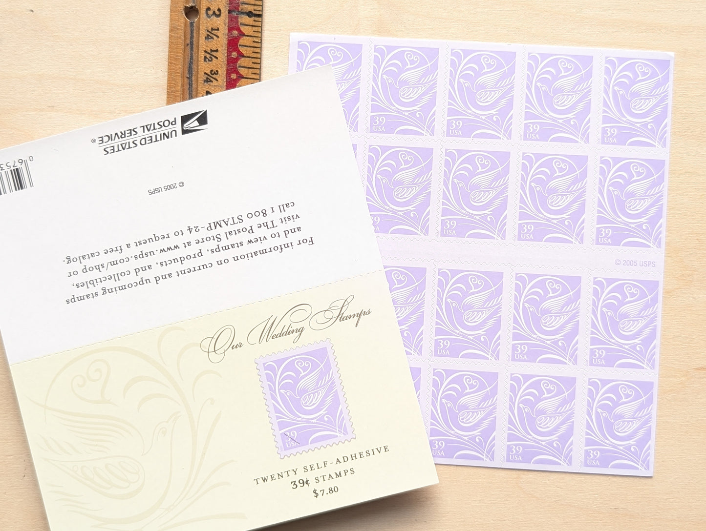 Our Wedding, Sheet of 20, Vintage Unused USPS 39 Cent Postage Stamps, Our Wedding Stamps, 2005, Self-Adhesive