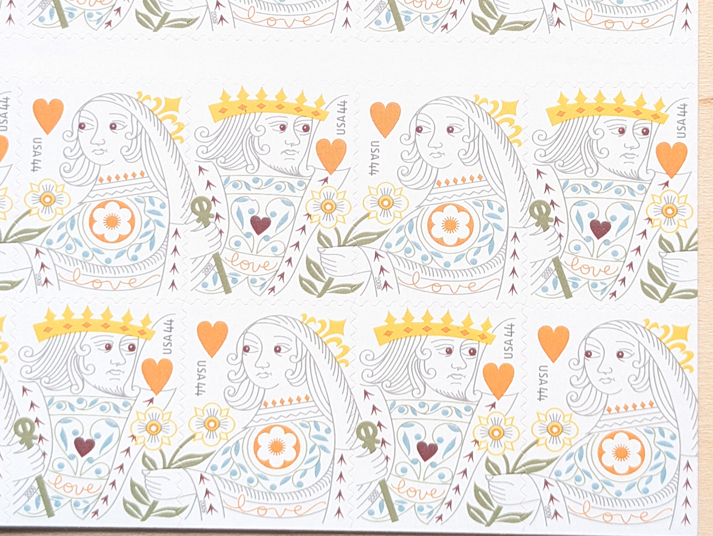 Love King and Queen of Hearts, Sheet of 20, Unused USPS 44 Cent Postage Stamps, Love Series, 2009, Self-Adhesive