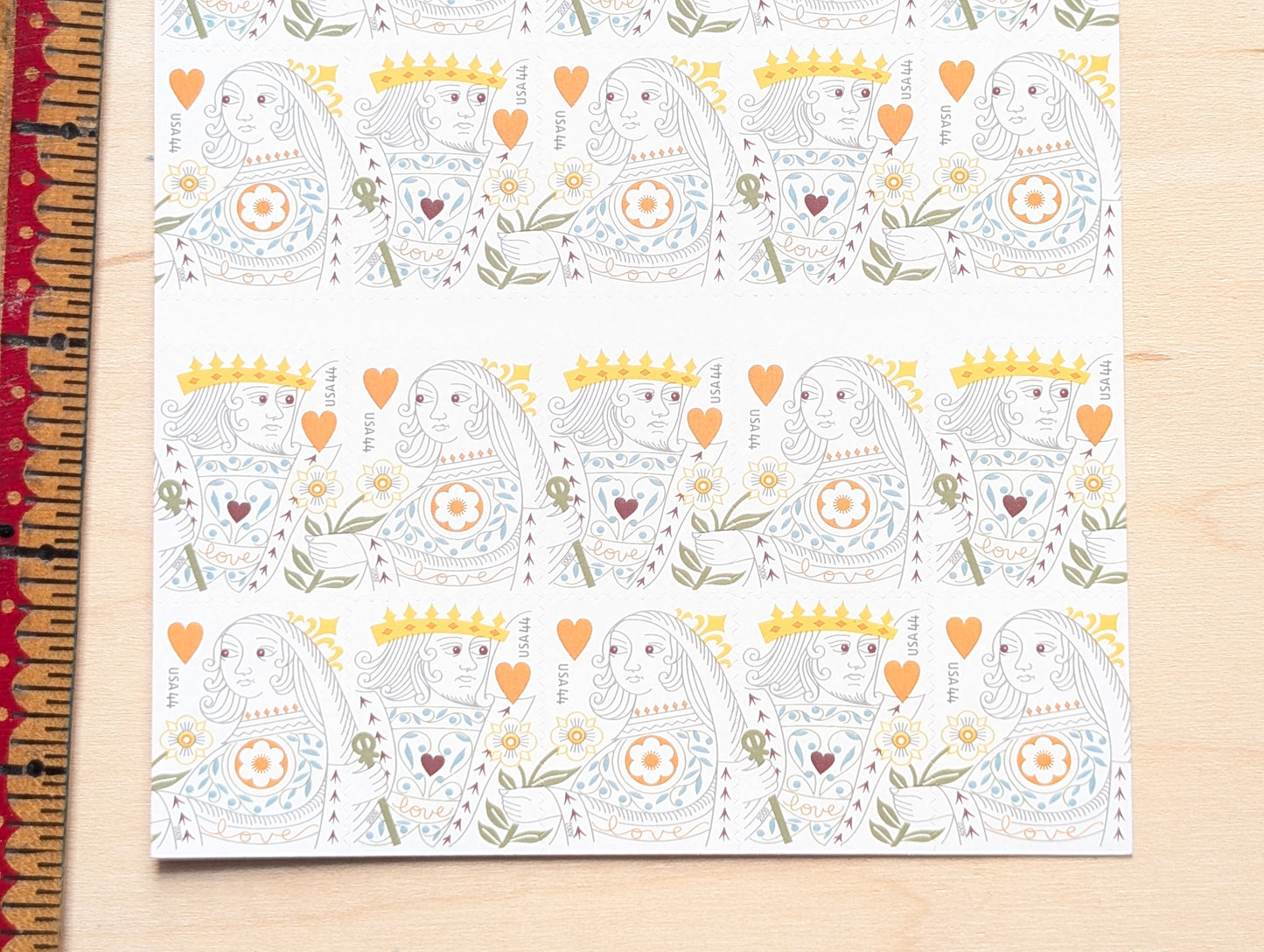 Love King and Queen of Hearts, Sheet of 20, Unused USPS 44 Cent Postage Stamps, Love Series, 2009, Self-Adhesive