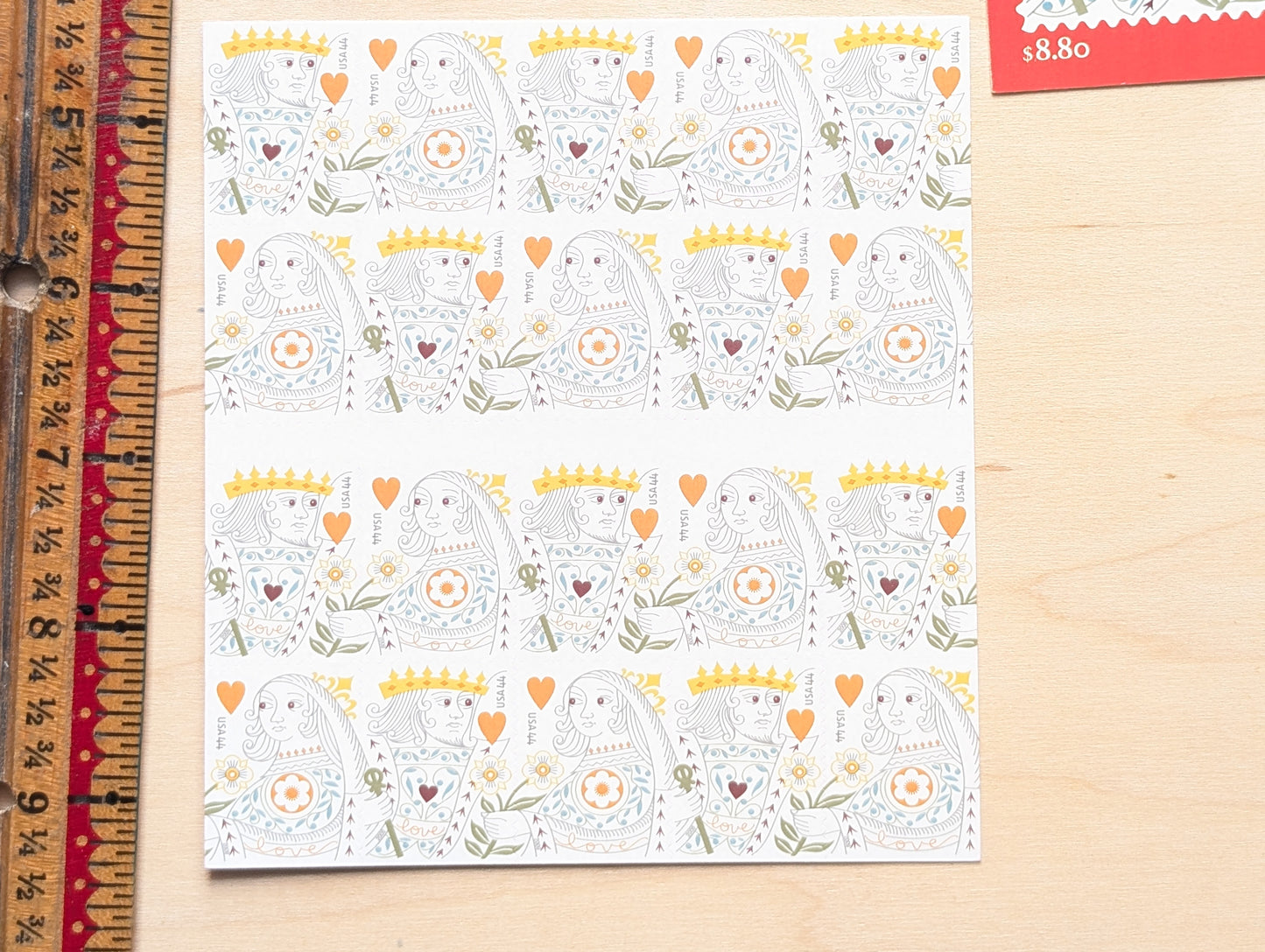 Love King and Queen of Hearts, Sheet of 20, Unused USPS 44 Cent Postage Stamps, Love Series, 2009, Self-Adhesive