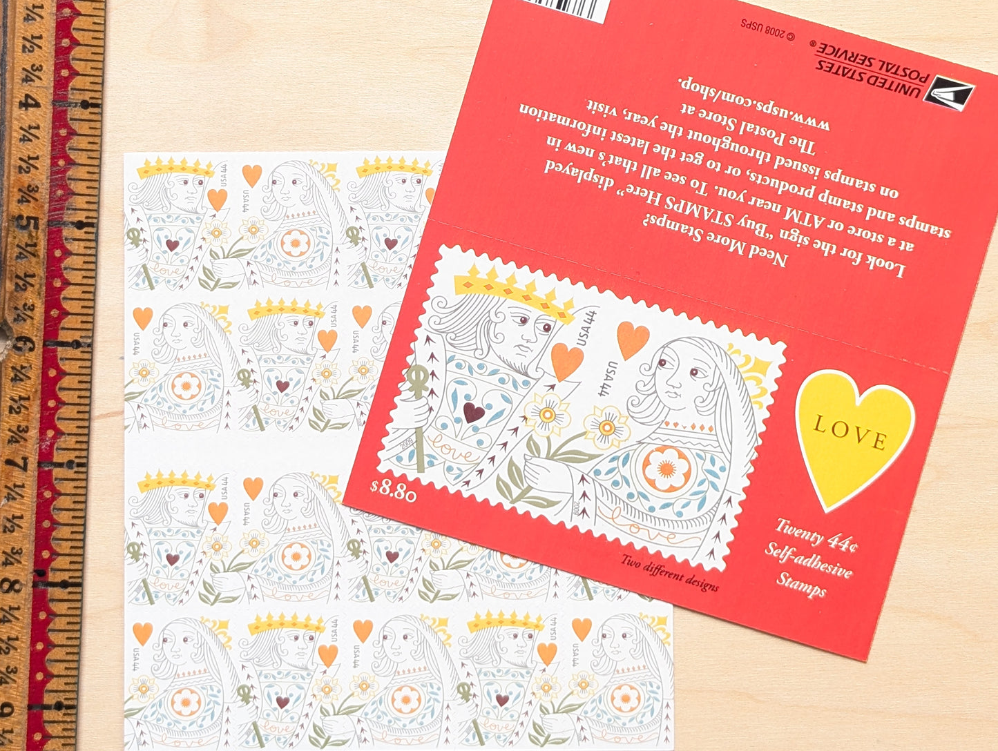 Love King and Queen of Hearts, Sheet of 20, Unused USPS 44 Cent Postage Stamps, Love Series, 2009, Self-Adhesive