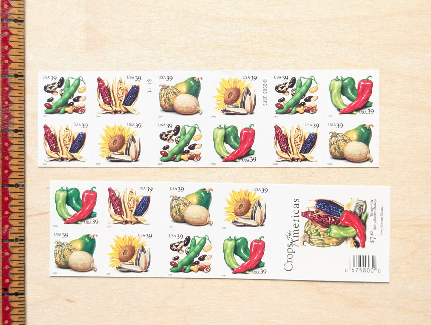 Crops of The Americas, Sheet of 20, Unused USPS 39 Cent Postage Stamps, Crops of The Americas Stamps, 2006, Self-Adhesive