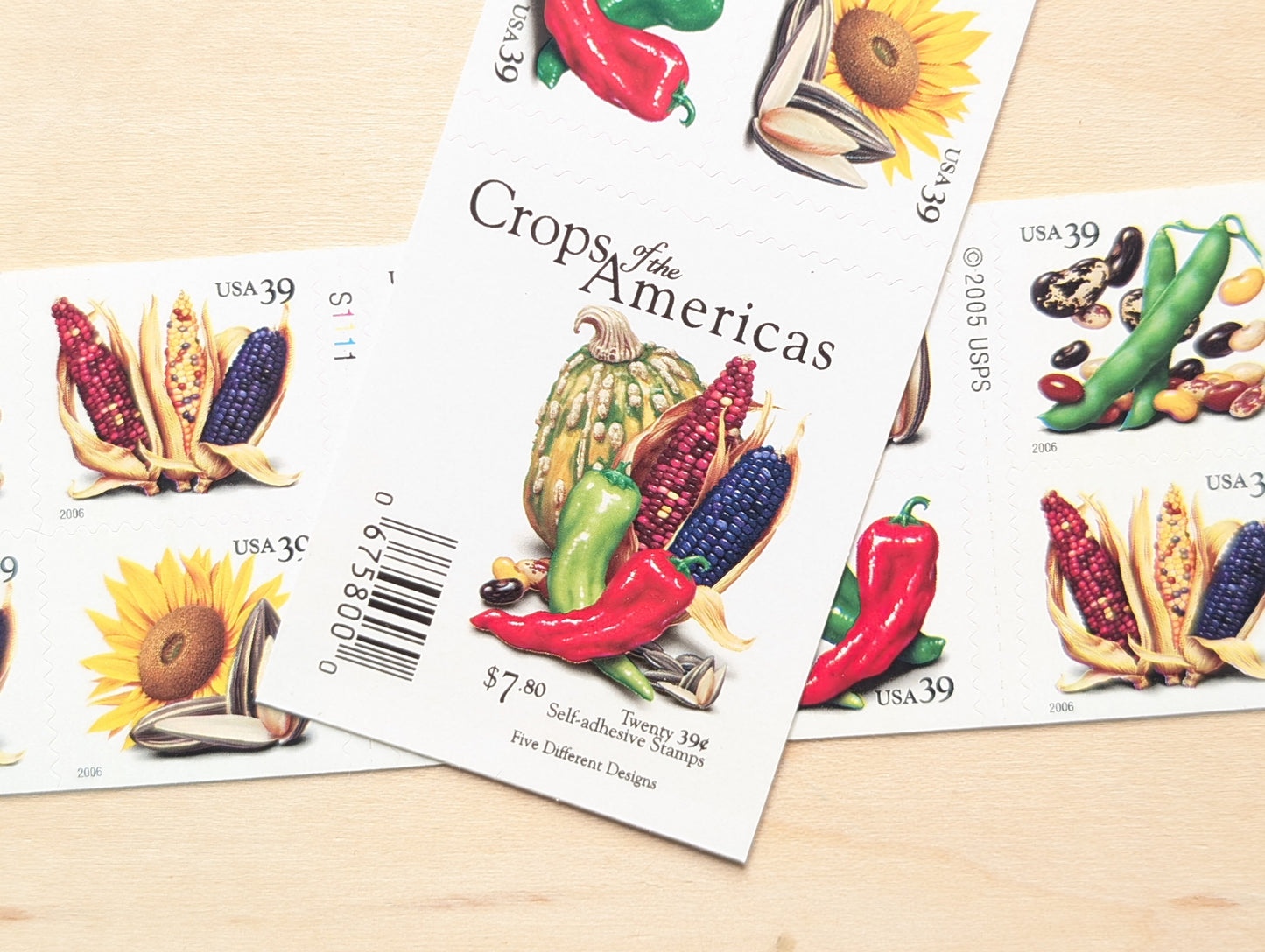 Crops of The Americas, Sheet of 20, Unused USPS 39 Cent Postage Stamps, Crops of The Americas Stamps, 2006, Self-Adhesive