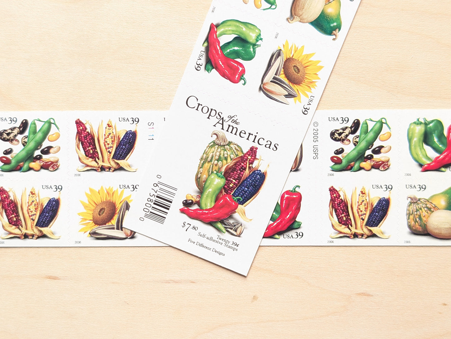 Crops of The Americas, Sheet of 20, Unused USPS 39 Cent Postage Stamps, Crops of The Americas Stamps, 2006, Self-Adhesive