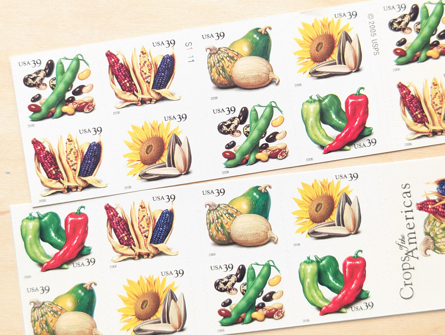 Crops of The Americas, Sheet of 20, Unused USPS 39 Cent Postage Stamps, Crops of The Americas Stamps, 2006, Self-Adhesive