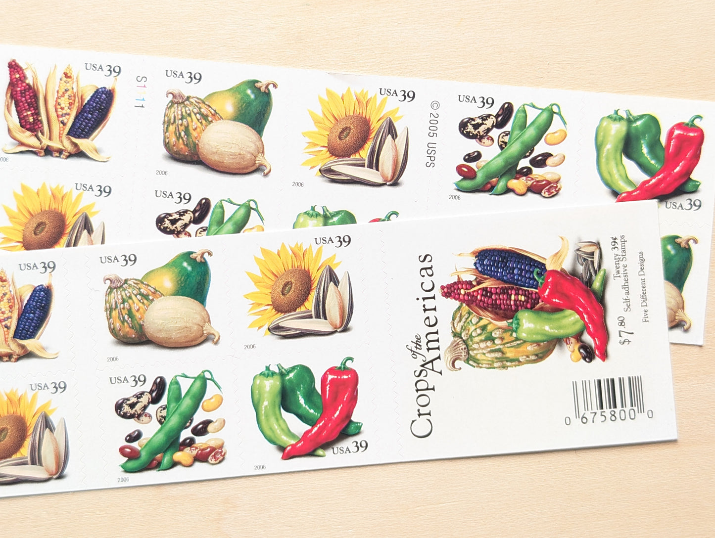 Crops of The Americas, Sheet of 20, Unused USPS 39 Cent Postage Stamps, Crops of The Americas Stamps, 2006, Self-Adhesive