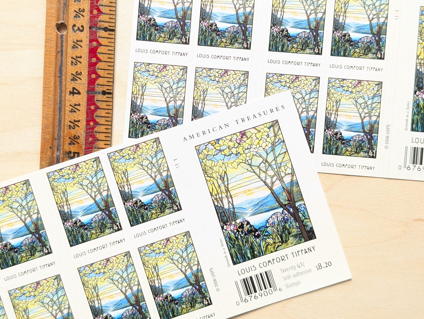 Stained Glass, Booklet of 20, Unused USPS 41 Cent Postage Stamps, Lewis Comfort Tiffany Stained Glass Stamps, 2006, Self-Adhesive