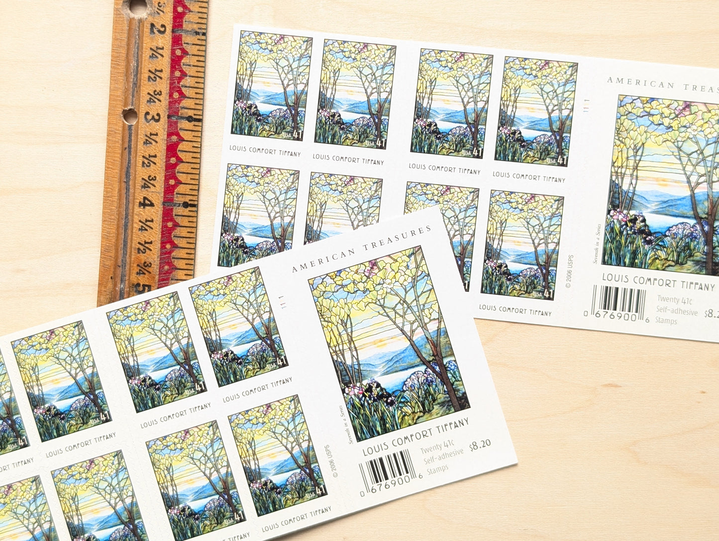 Stained Glass, Booklet of 20, Unused USPS 41 Cent Postage Stamps, Lewis Comfort Tiffany Stained Glass Stamps, 2006, Self-Adhesive