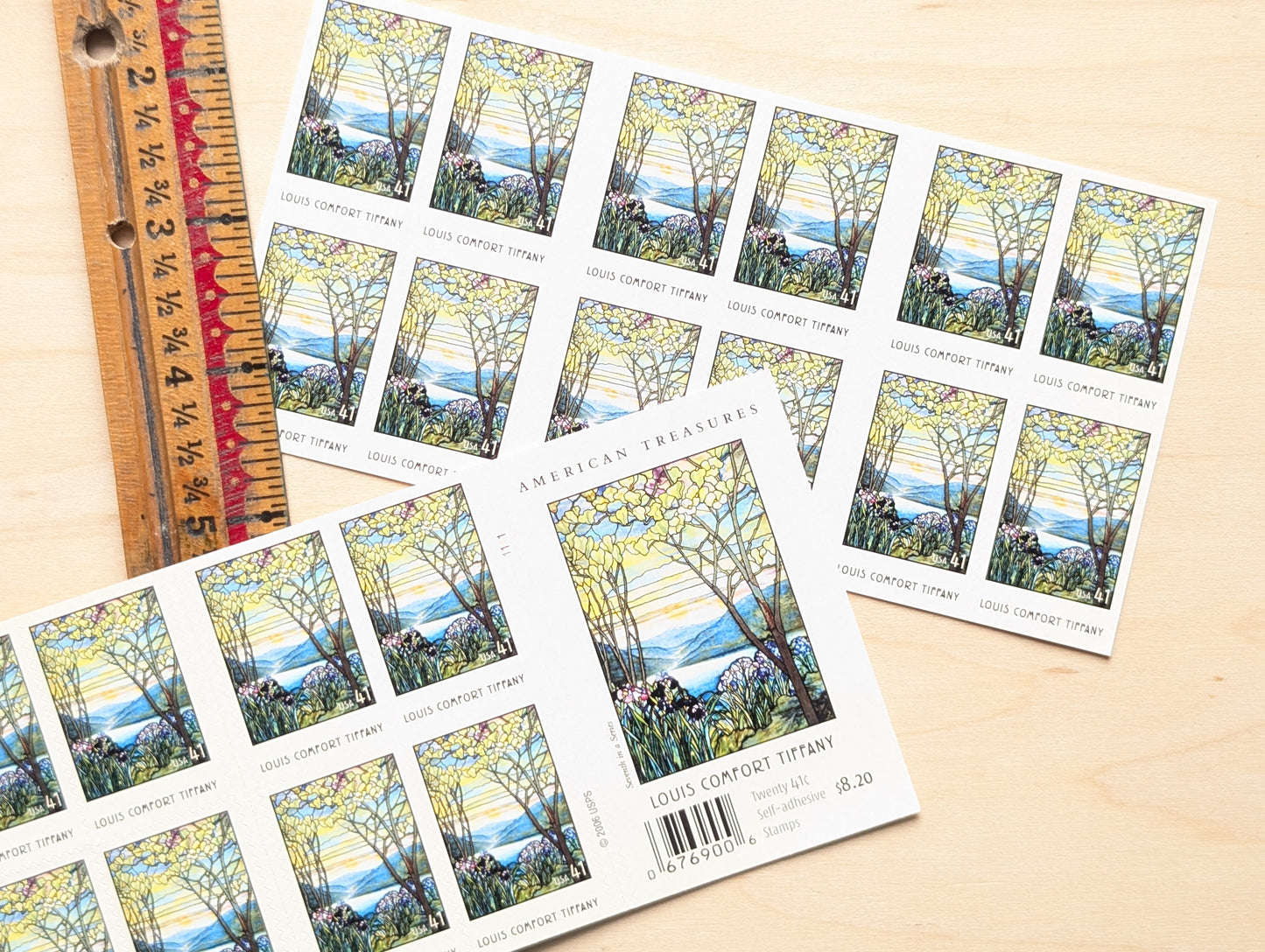 Stained Glass, Booklet of 20, Unused USPS 41 Cent Postage Stamps, Lewis Comfort Tiffany Stained Glass Stamps, 2006, Self-Adhesive