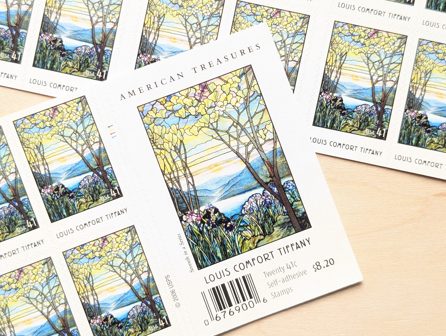 Stained Glass, Booklet of 20, Unused USPS 41 Cent Postage Stamps, Lewis Comfort Tiffany Stained Glass Stamps, 2006, Self-Adhesive