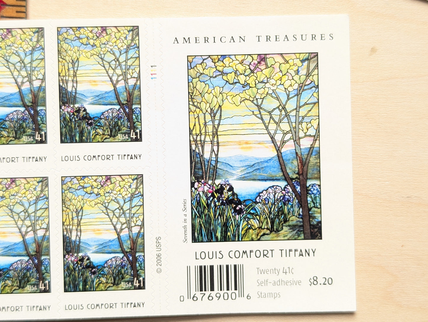 Stained Glass, Booklet of 20, Unused USPS 41 Cent Postage Stamps, Lewis Comfort Tiffany Stained Glass Stamps, 2006, Self-Adhesive