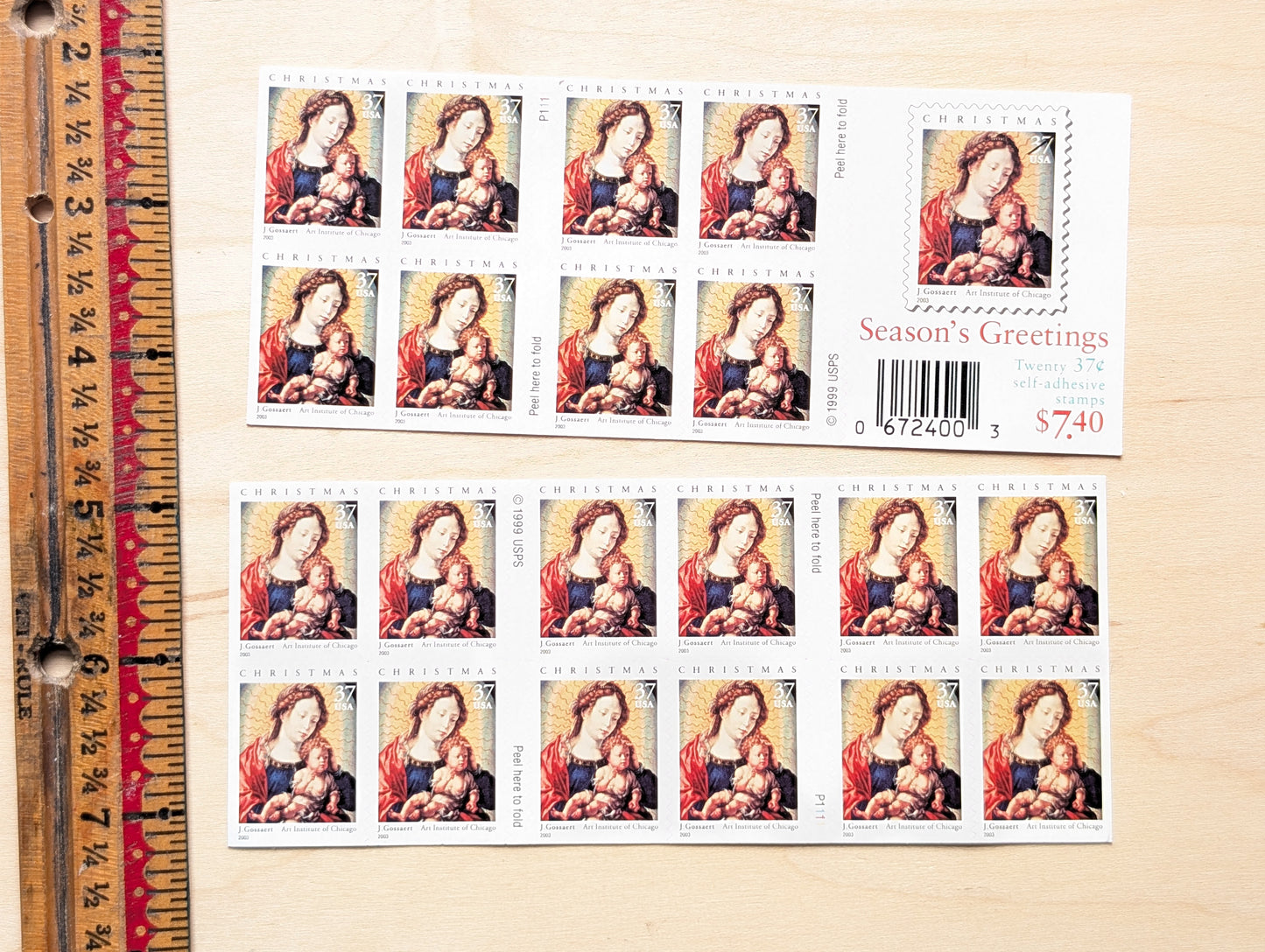 J. Gossaert Madonna and Child, Sheet of 20, Vintage Unused USPS 37 Cent Postage Stamps, Christmas Stamps (J. Gossaert Madonna and Child), 2002, Self-Adhesive