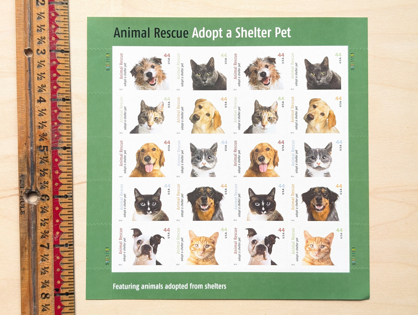 Animal Rescue Adopt a Shelter Pet, Sheet of 20, Unused USPS 44 Cent Postage Stamps, Animal Rescue Stamps, 2010, Self-Adhesive
