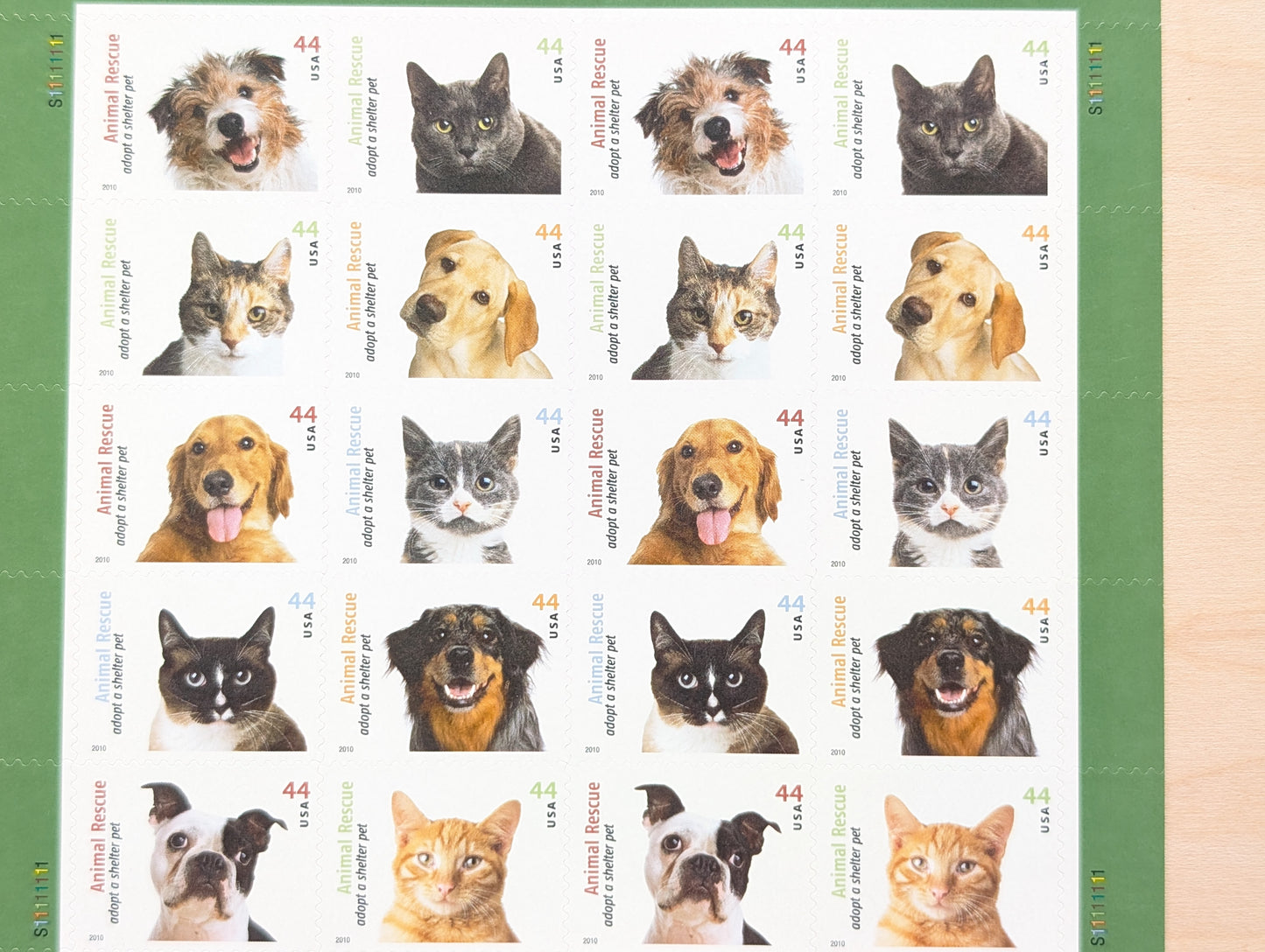 Animal Rescue Adopt a Shelter Pet, Sheet of 20, Unused USPS 44 Cent Postage Stamps, Animal Rescue Stamps, 2010, Self-Adhesive