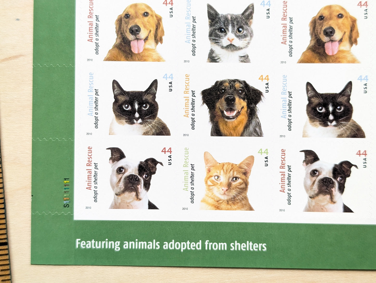 Animal Rescue Adopt a Shelter Pet, Sheet of 20, Unused USPS 44 Cent Postage Stamps, Animal Rescue Stamps, 2010, Self-Adhesive