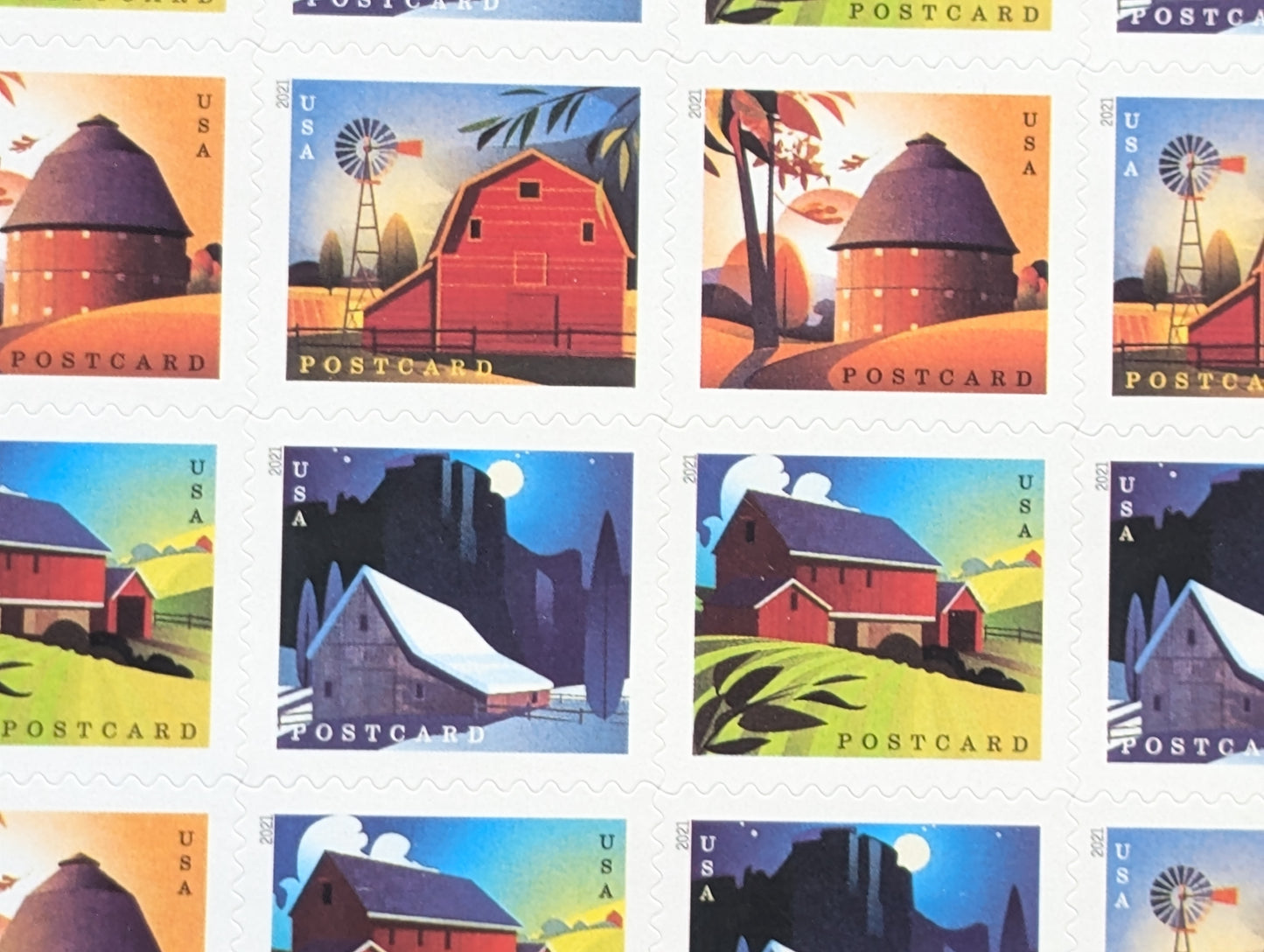 Barn Postcard, Sheet of 20, Unused USPS Forever Postcard Stamps, Barn Postcard Stamps, 2021, Self-Adhesive