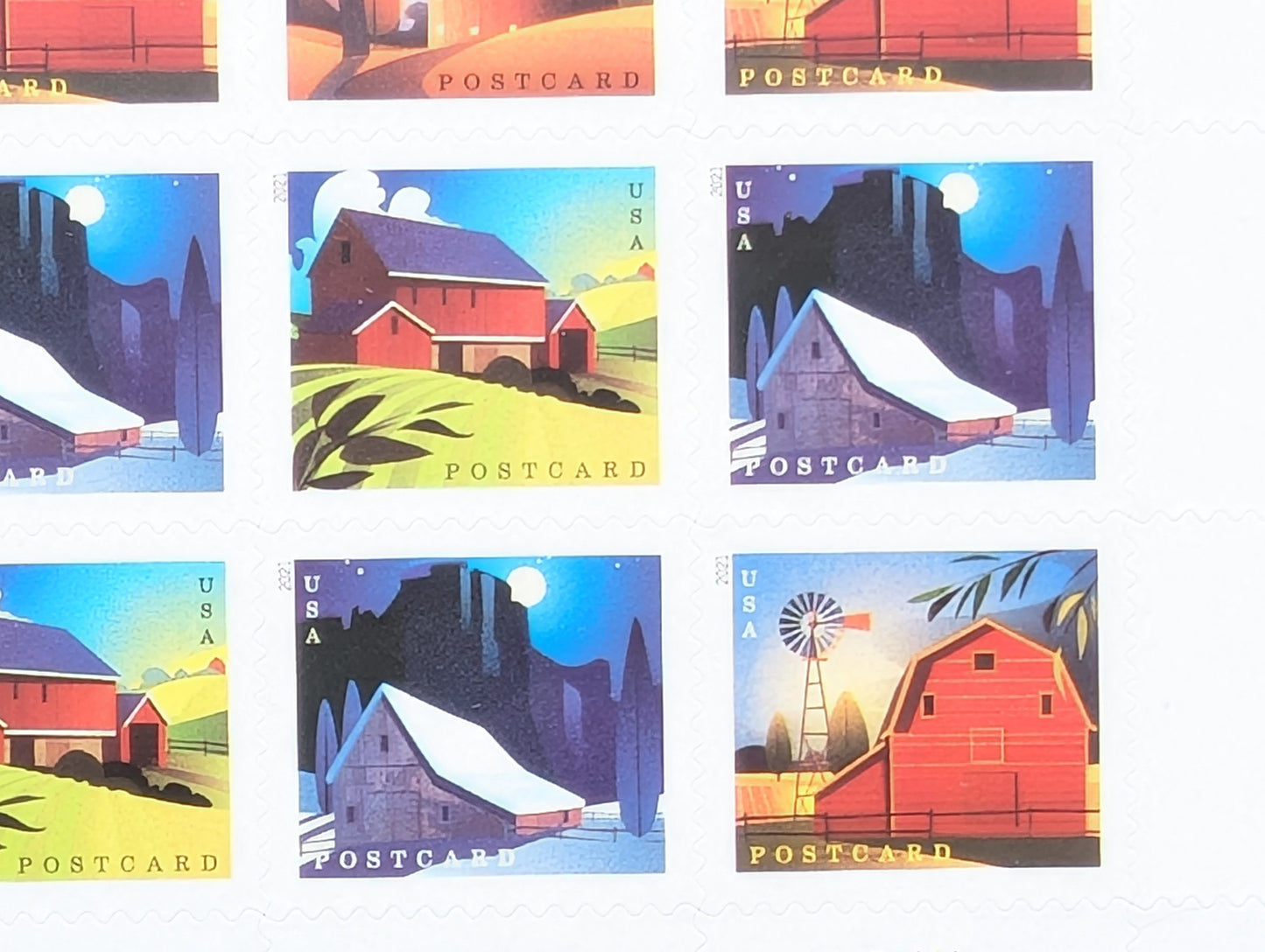 Barn Postcard, Sheet of 20, Unused USPS Forever Postcard Stamps, Barn Postcard Stamps, 2021, Self-Adhesive