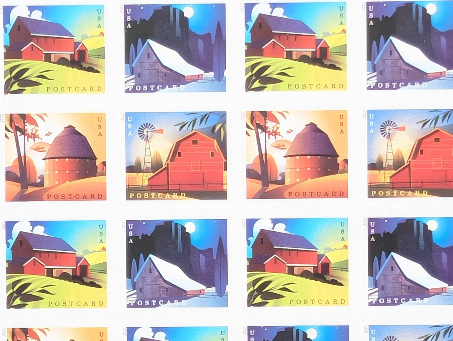 Barn Postcard, Sheet of 20, Unused USPS Forever Postcard Stamps, Barn Postcard Stamps, 2021, Self-Adhesive
