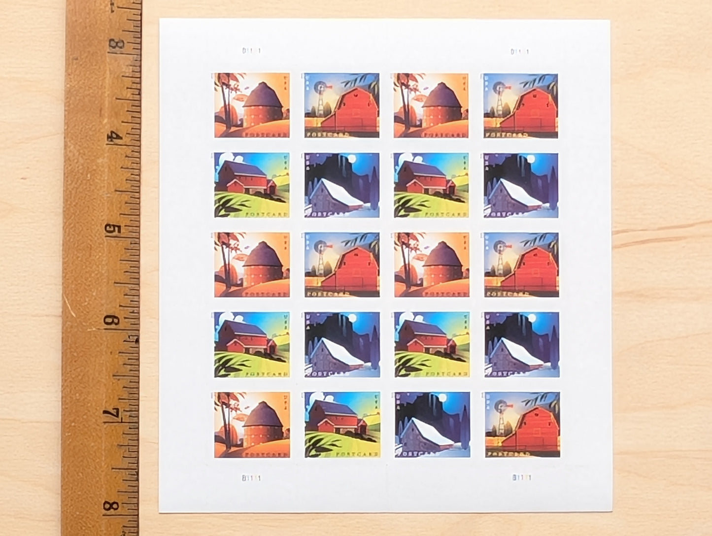 Barn Postcard, Sheet of 20, Unused USPS Forever Postcard Stamps, Barn Postcard Stamps, 2021, Self-Adhesive