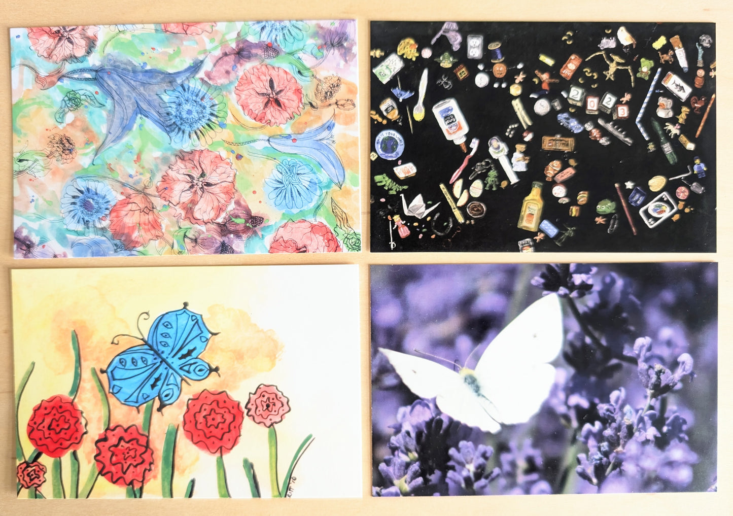 4 Epoch Post Original Postcards 2024, 4x6 Inch Postcards, White Cabbage Butterfly and Lavender, Little Things, Britabean Logo, Sound Garden