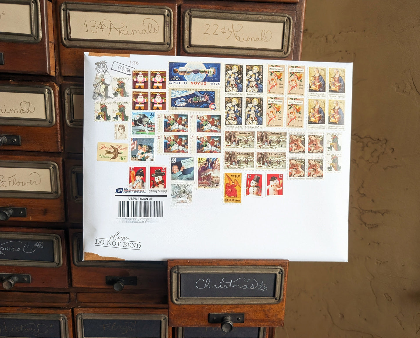 10 Seasons Greetings Jack In The Box Christmas Stamps, 29 Cent, Unused Postage Stamps