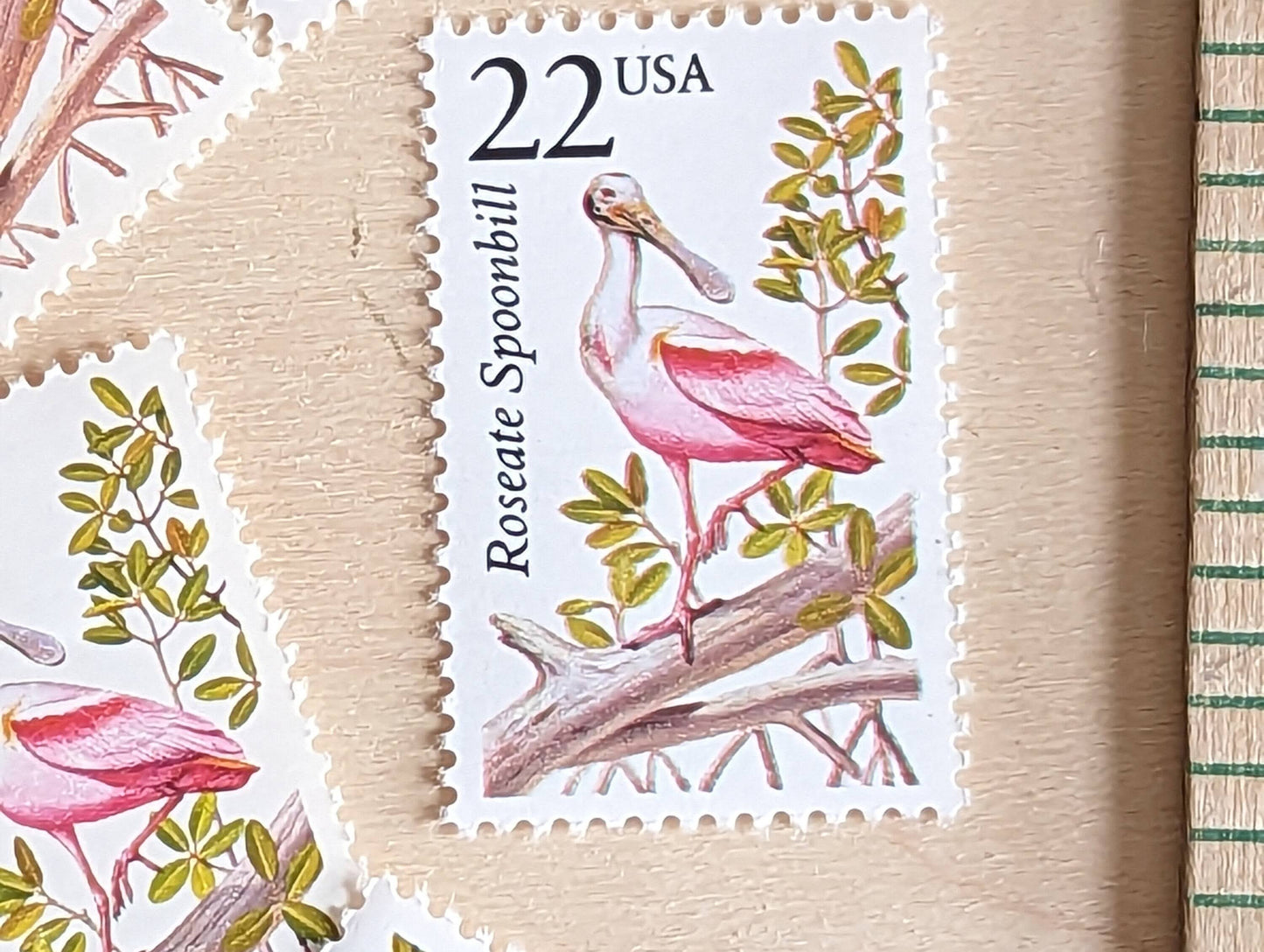 Roseate Spoonbill, Set of 5, Vintage Unused USPS 22 Cent Postage Stamps, North American Wildlife Series 1987, Gummed