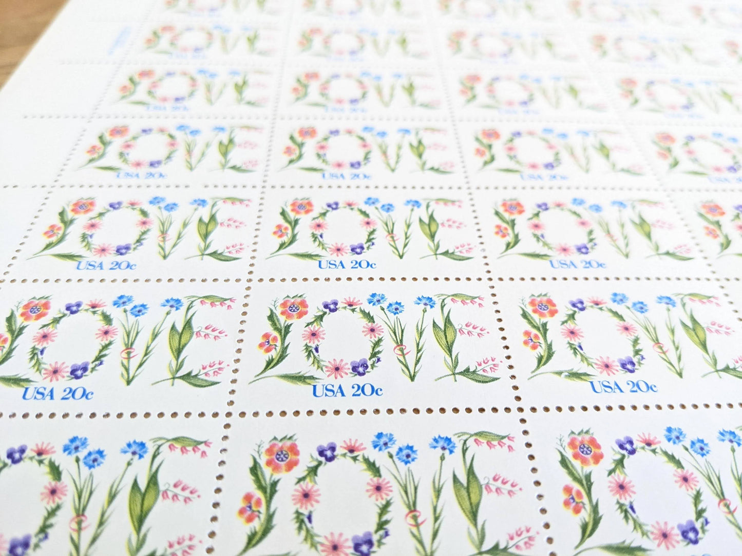 Love Flower Stamps, Vintage Unused USPS 20 Cent Postage Stamps, Love Stamps 1982, Gummed