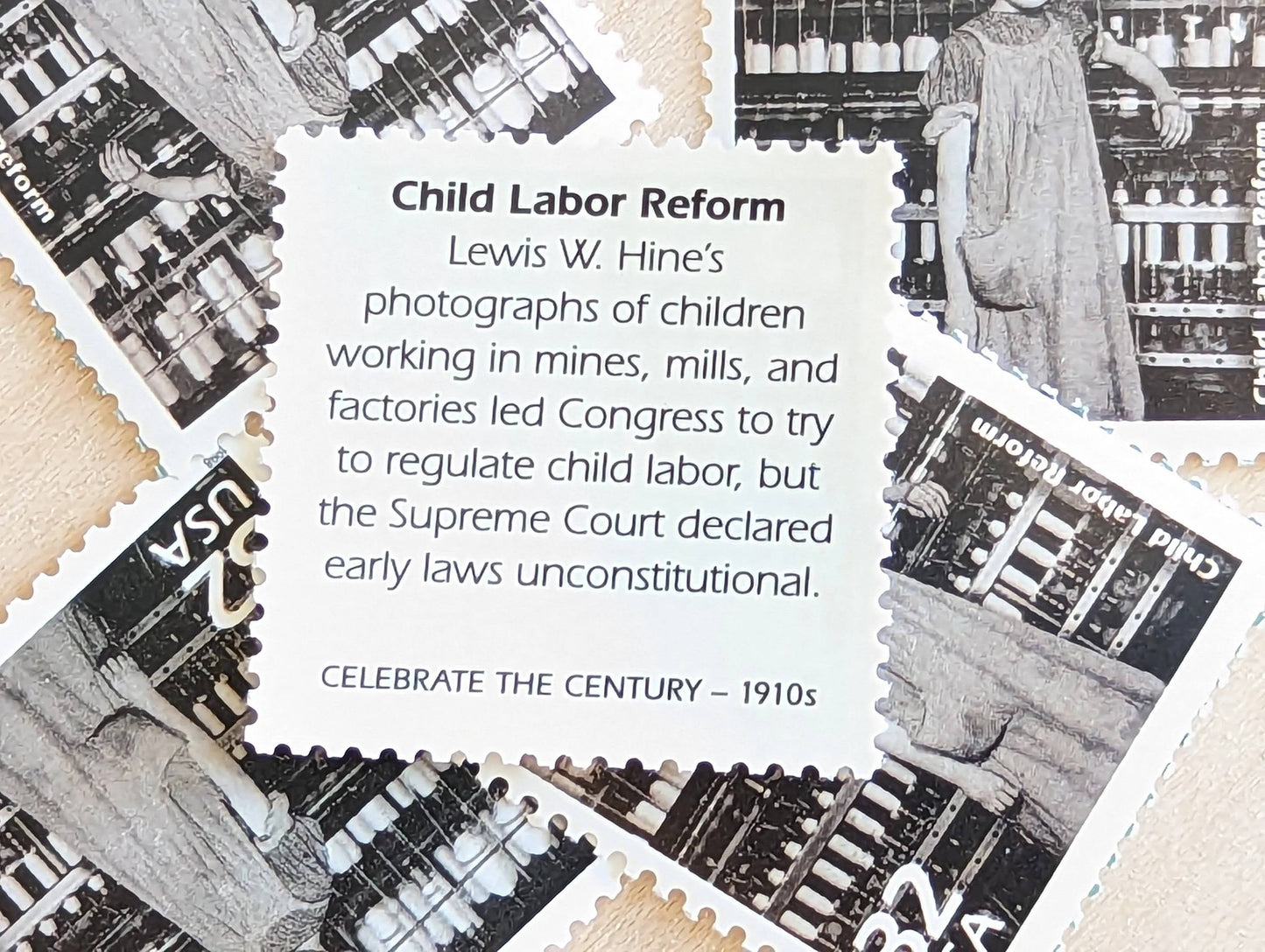 Child Labor Reform, Set of 5, Vintage Unused USPS 32 Cent Postage Stamps, 1910s Celebrate the Century Stamps 1998, Gummed