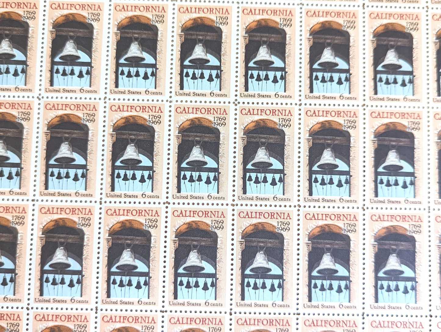 California Statehood, Vintage Unused USPS 6 Cent Postage Stamps, Statehood Stamps (California), 1969, Gummed