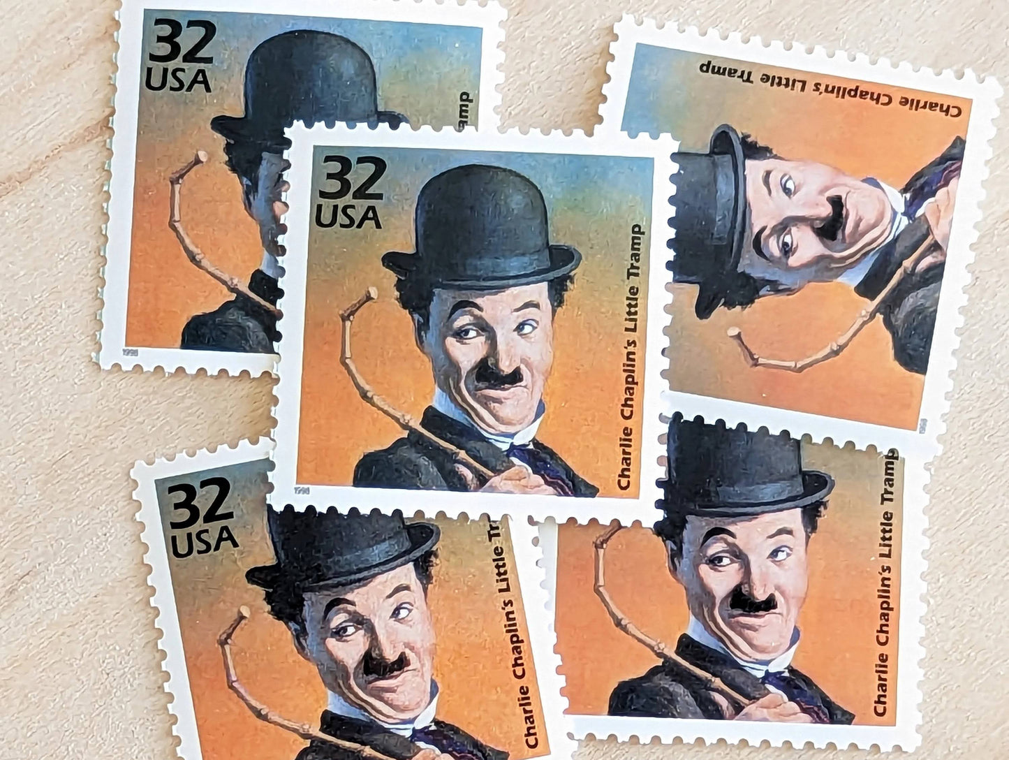 Charlie Chaplin, Set of 5, Vintage Unused USPS 32 Cent Postage Stamps, 1910s Celebrate the Century Stamps 1998, Gummed