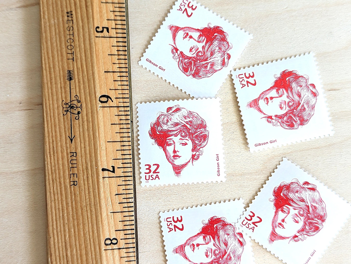 Gibson Girl, Set of 5, Vintage Unused USPS 32 Cent Postage Stamps, 1900s Celebrate the Century Series 1998, Gummed