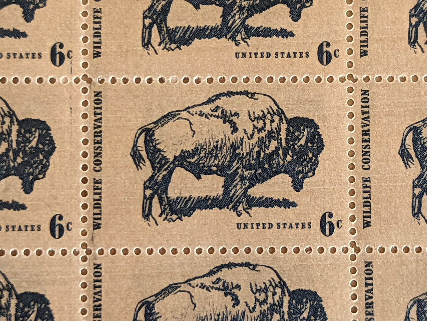 Wildlife Conservation Bison, Vintage Unused USPS 6 Cent Postage Stamps, Wildlife Conservation Stamps (Bison), 1970, Gummed