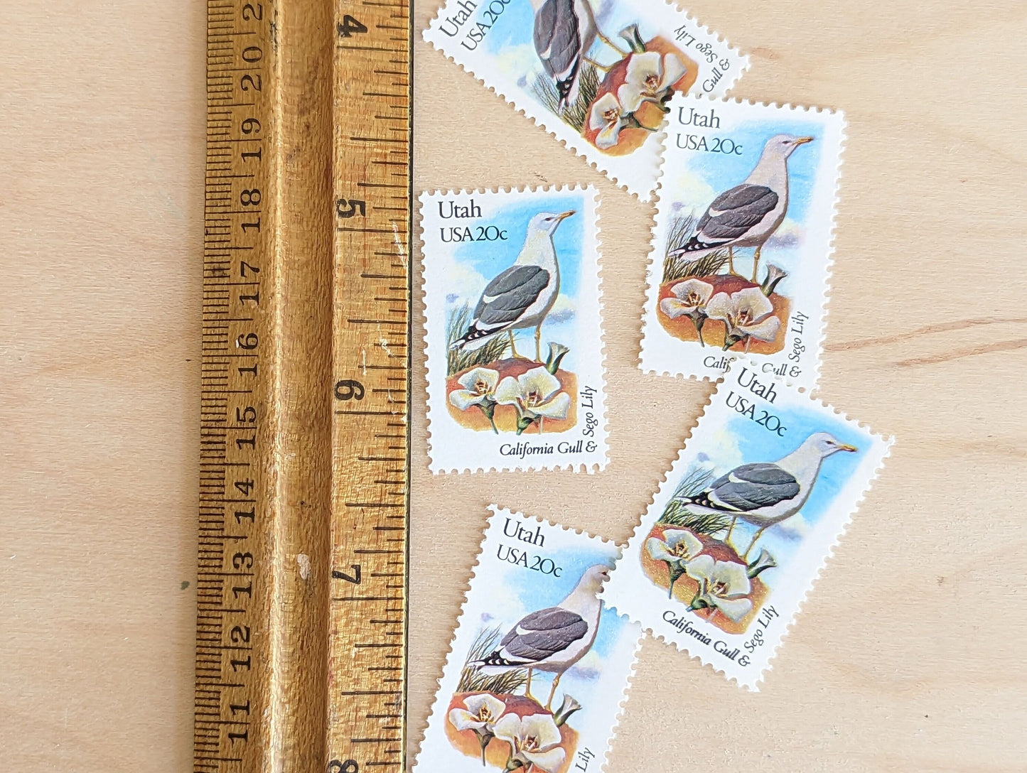 Utah State Stamp, Set of 5, Vintage Unused USPS 20 Cent Postage Stamps, State Bird and Flower 1982, Gummed